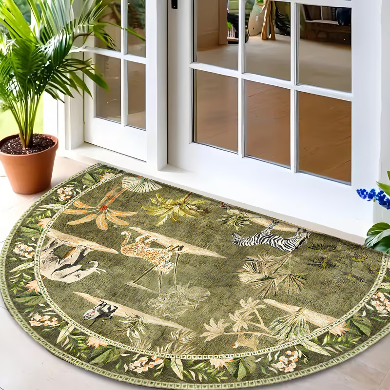 Dance Pad Machine - Rustikaler Natur-Dschungeltier-Motiv Halbkreis-Bodenmatte Kommerzieller Eingangsteppich für